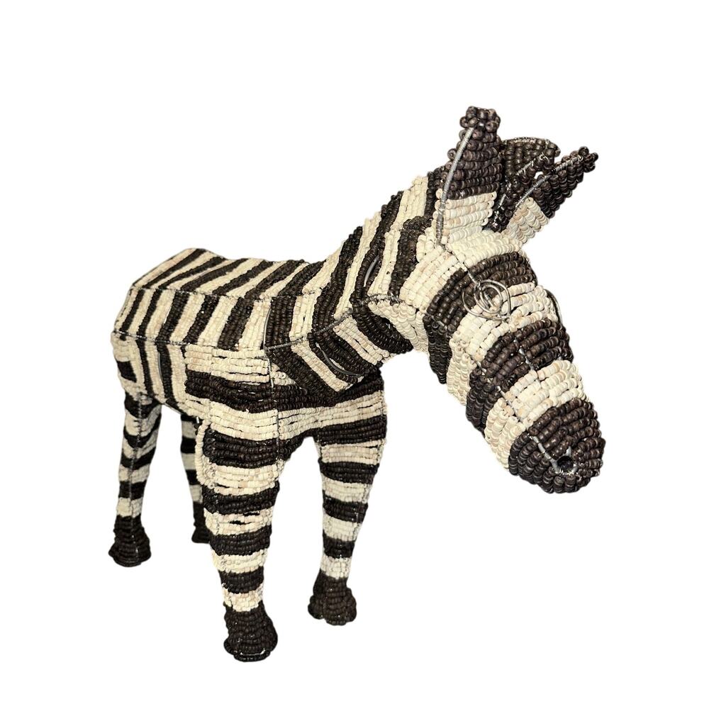 Pottery Barn Kids Handcrafted Zebra Wire Sculpture Handmade Coconut Beads 24"
